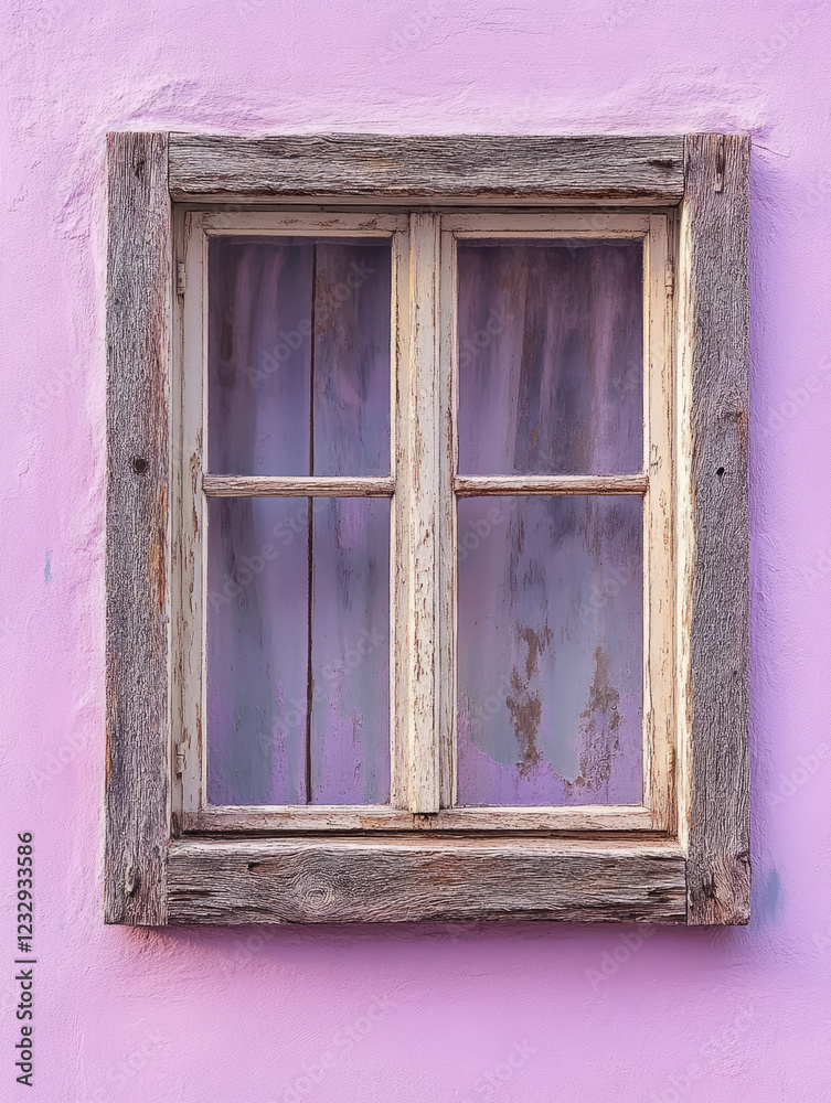 Fototapeta premium Rustic wooden window on a pink wall.
