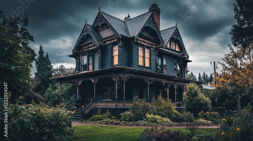 Dark Victorian House Under Stormy Skies