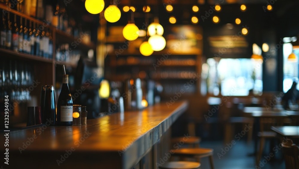 Warm Evening at a Cozy Bar: A Relaxing Atmosphere with Golden Lights Warm Evening at a Cozy Bar: A Relaxing Atmosphere with Golden Lights