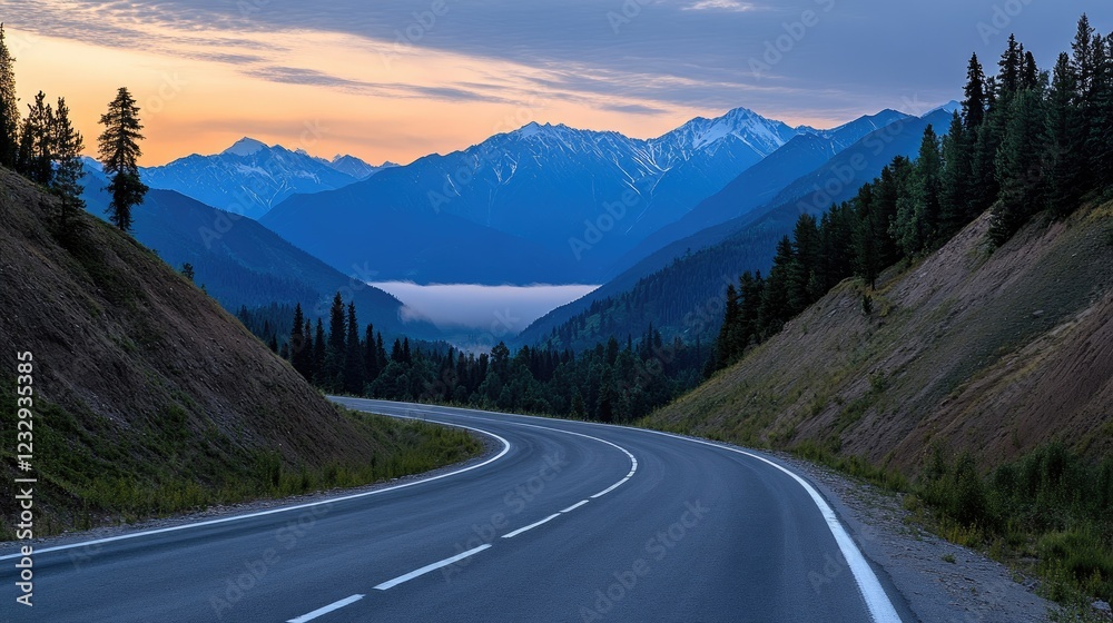 Fototapeta premium Mountain road sunrise valley travel scenic