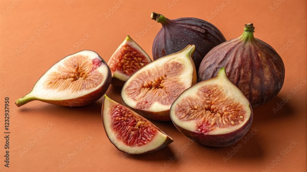 Fresh figs sliced open showcasing their sweet interior Fresh figs sliced open showcasing their sweet interior