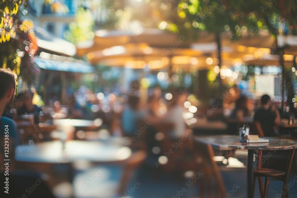 Obraz premium Blurred Summer Cafe Scene: Sunny Day at an Outdoor Restaurant