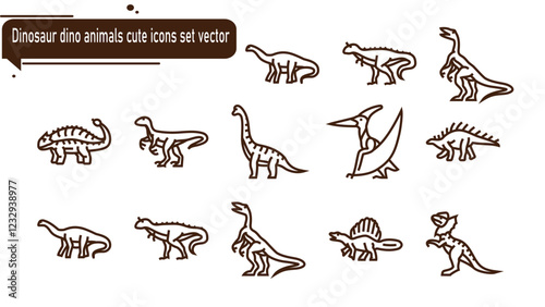 Dinosaur dino animals cute icons set vector