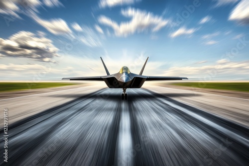 Fighter jet ready for takeoff at sunset on a runway