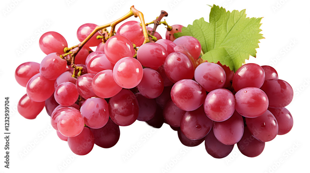Fototapeta premium Red Grapes Bunch Juicy Summer Fruit, Organic and Vitamin-Rich for Healthy Eating, isolated on transparent background.