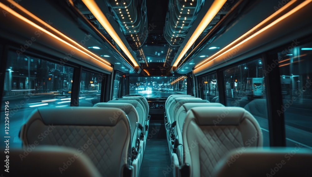 Fototapeta premium Night City Lights Viewed from a Luxury Coach