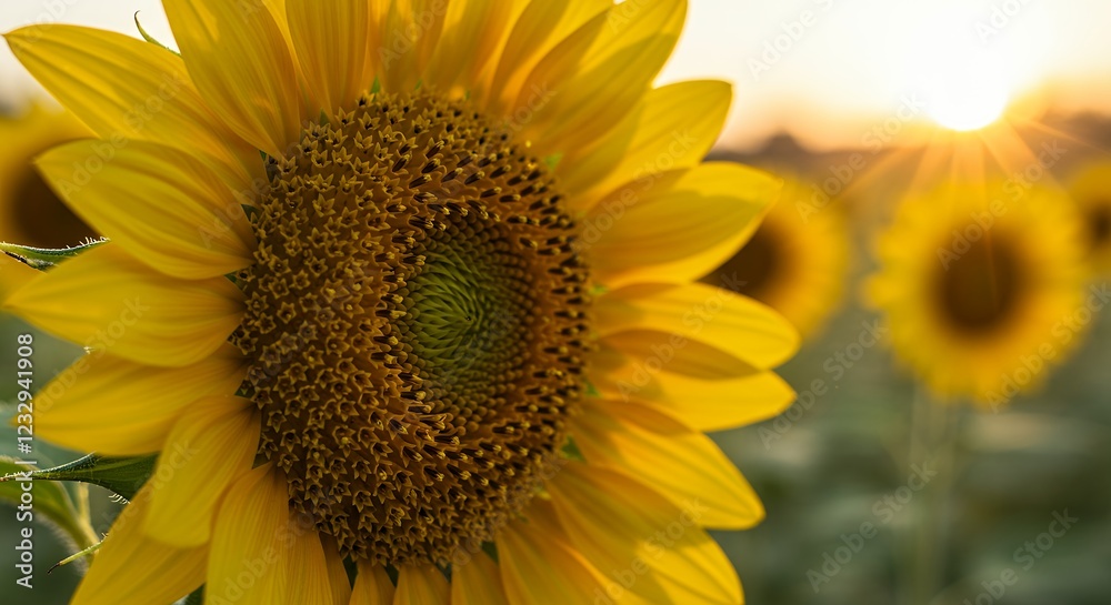 Stunning Sunflower Sunset Field Photo Golden Hour Image Stunning Sunflower Sunset Field Photo Golden Hour Image