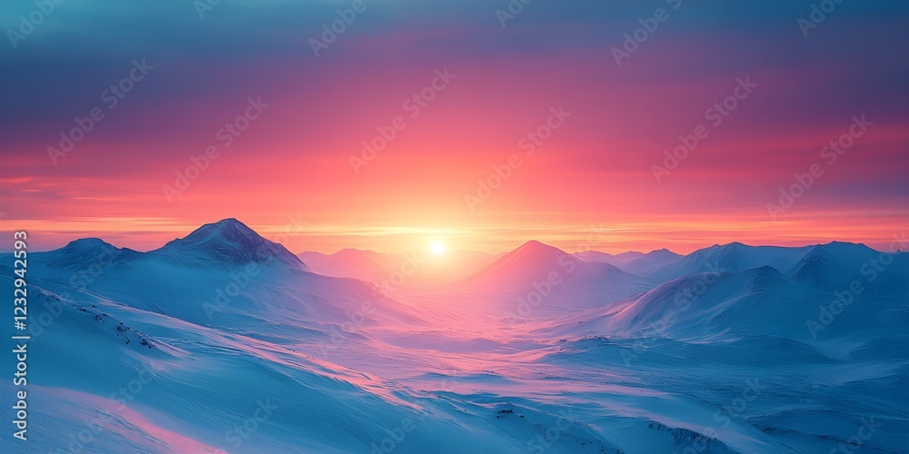 Serene Snowy Mountain Range at Sunset - Generative AI Serene Snowy Mountain Range at Sunset - Generative AI