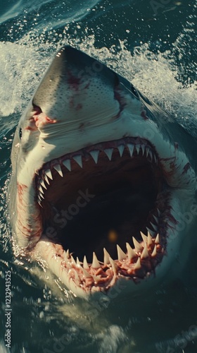 Shark showcasing fierce teeth while swimming in aquarium tank during daylight...