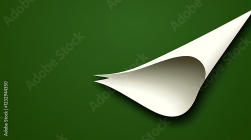 White paper curl on green background design