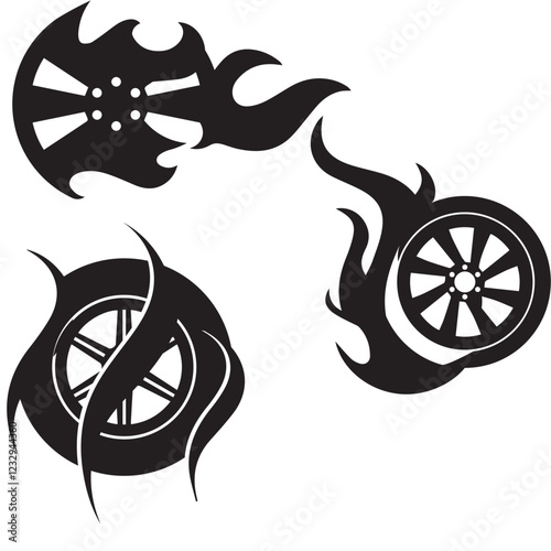 car wheel vector turning wheel clip art.Set of tire and fire flames vector illustration. Burning tire on white background.car vector 1920 vintage cars drawing​.