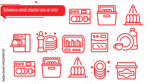 Dishwashwe utensil collection icons set vector