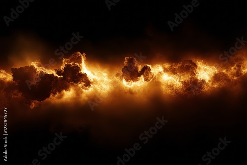 Molten lava flows intensely across rugged terrain, showcasing nature's raw po...