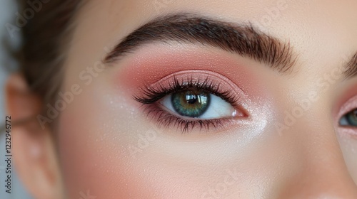 Dewy skin with soft pink eyeshadow for a fresh Valentine's Day close-up