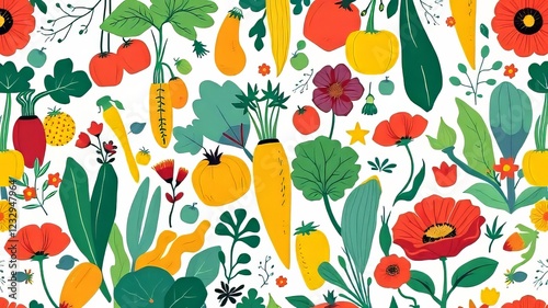 Vibrant Vegetable Garden Pattern - Homesteading Illustration photo