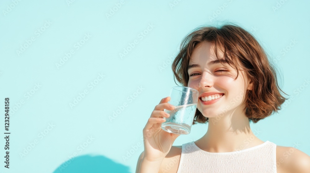 young woman drinking water on a hot summer day young woman drinking water on a hot summer day