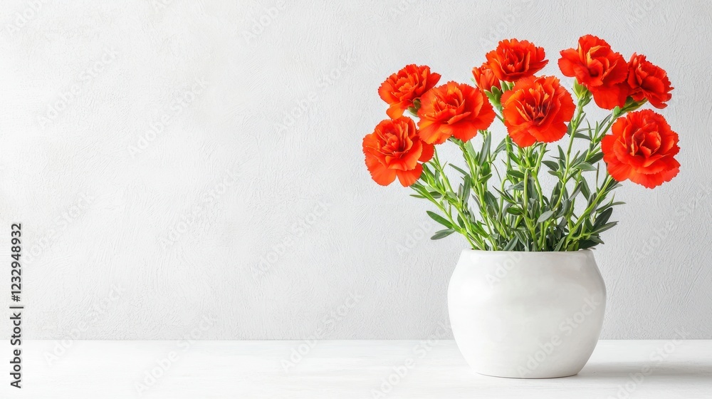 Fototapeta premium Orange Carnation Bouquet in White Vase
