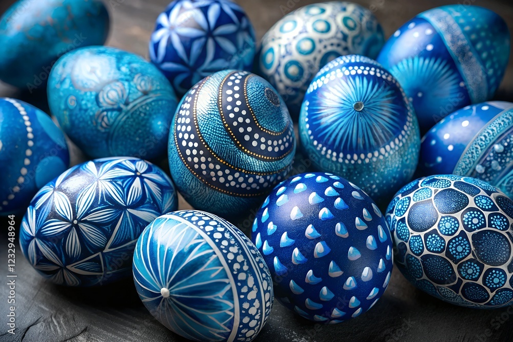Artistic Hand-Painted Blue Easter Eggs Artistic Hand-Painted Blue Easter Eggs