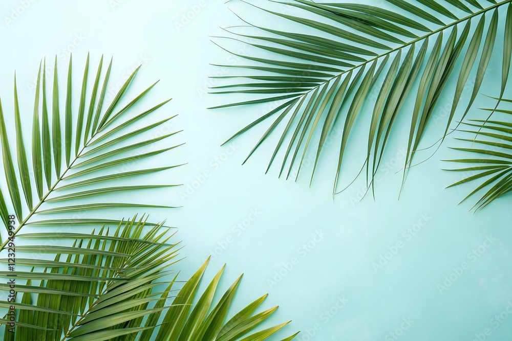 Tropical Palm Leaves on Blue Background Tropical Palm Leaves on Blue Background