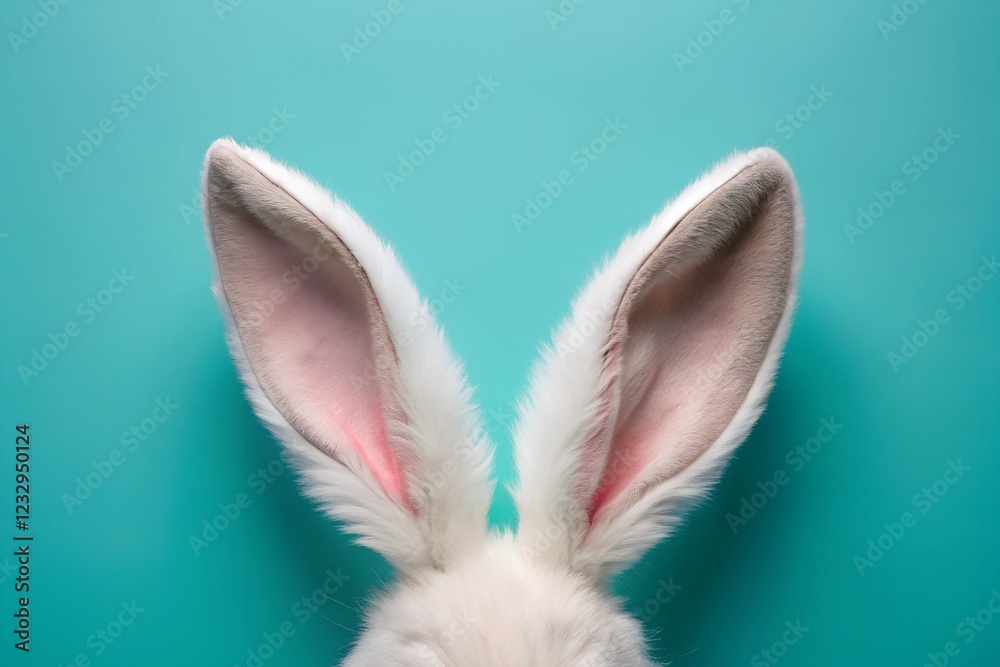 Fototapeta premium Close-Up of Rabbit Ears on Turquoise Background