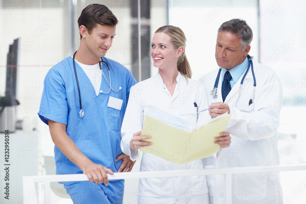 Doctors, healthcare and files with people in hospital for patient treatment plan, consulting and team. Cure success, medical intern and nurse with men and woman in clinic for blood test results Doctors, healthcare and files with people in hospital for patient treatment plan, consulting and team. Cure success, medical intern and nurse with men and woman in clinic for blood test results