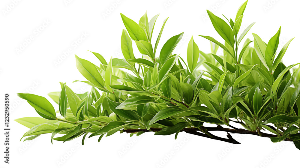 Fototapeta premium Lush Green Leaves Spring Foliage, Fresh Botanical Plant for Nature Displays, isolated on transparent background.