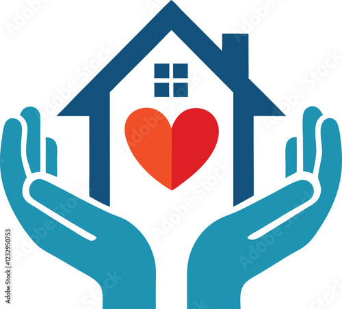  Hands holding house symbol with heart shape