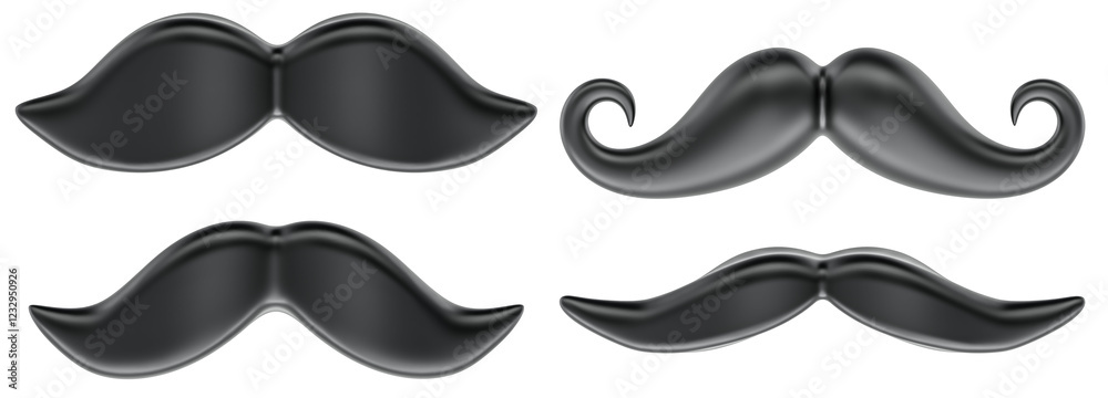Moustache Silhouette. Different mustache collection. 3D rendering isolated on transparent background Moustache Silhouette. Different mustache collection. 3D rendering isolated on transparent background