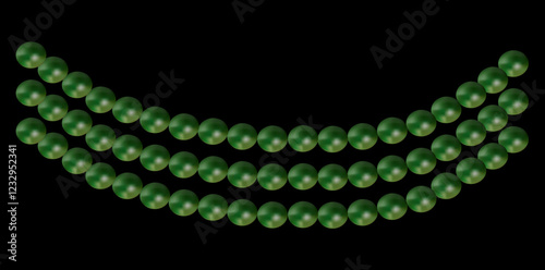 Multilayer Pearl Necklace On Black Background, Vintage Jewelry Beads Garland Vector Illustration.	