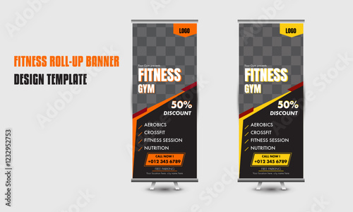 Fitness gym roll-up banner design 