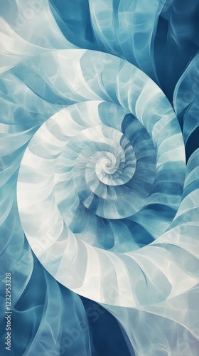 Intricate blue and white spiral design representing motion and fluidity in ab...