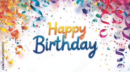 Vibrant celebration with colorful ribbons and confetti for a birthday decoration
