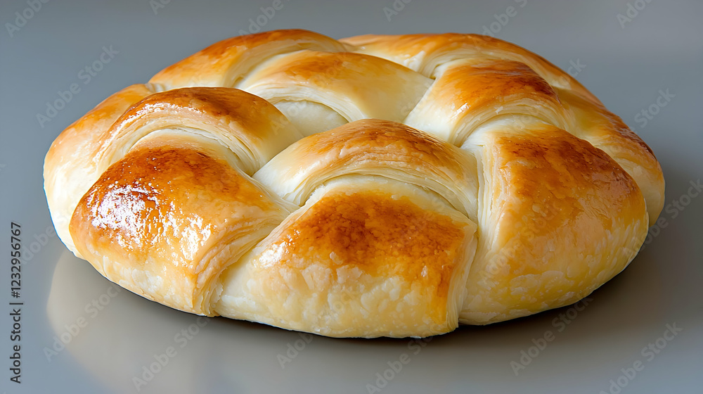 Golden braided bread, studio shot, gray background, bakery product Golden braided bread, studio shot, gray background, bakery product