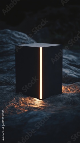 Mysterious glowing cube surrounded by swirling mist in a dark setting