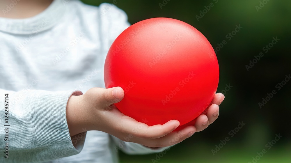 Toddler Holding a Large Red Ball Outdoors Toddler Holding a Large Red Ball Outdoors