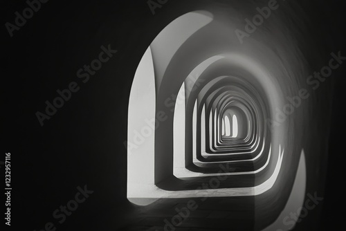 Shadows and arches create an atmospheric perspective in an ancient corridor