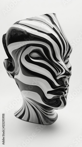Modern abstract sculpture with flowing lines and intricate texture displayed ...