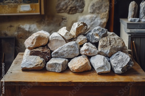 Collection of colorful rocks arranged on a wooden surface showcases natural t...