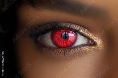 Close-up of a womana??s radiant ruby-red eye, with striking detailing and sharp contrasts in the iris, captured in ultra HD photo