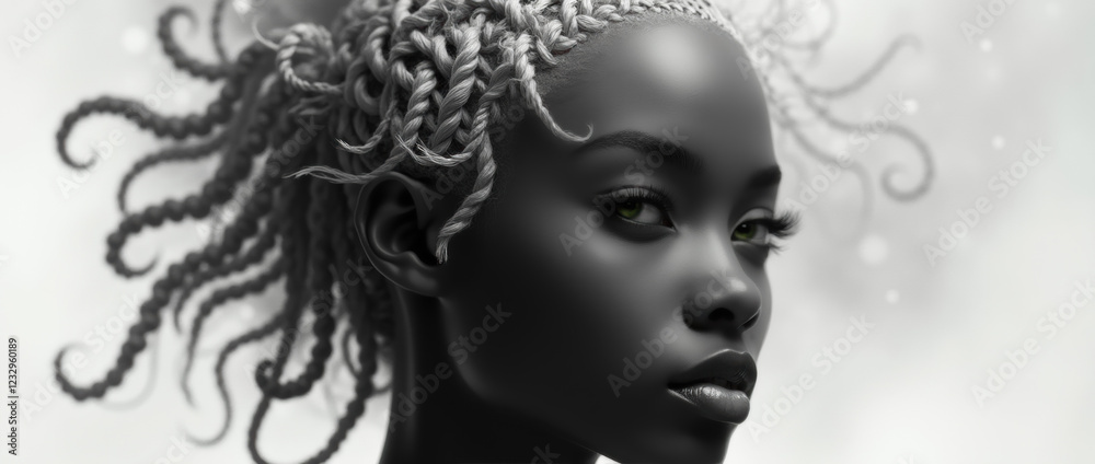 Unique B&W Braided Hairstyle of a Black Female Subject Unique B&W Braided Hairstyle of a Black Female Subject