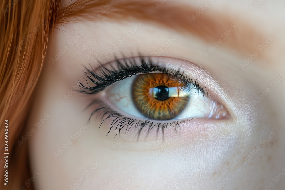 Fototapeta premium Detailed close-up of a womana??s bright copper-colored eye, emphasizing rich iris details and vibrant patterns, captured in ultra HD