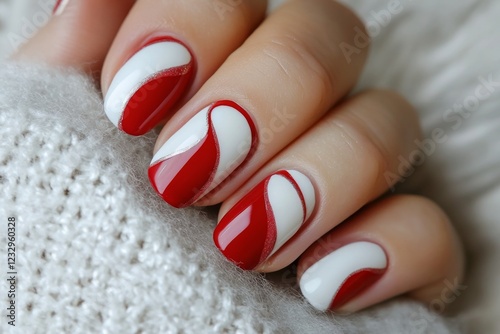 Elegant red and white swirl manicure showcasing creative nail art design for ...