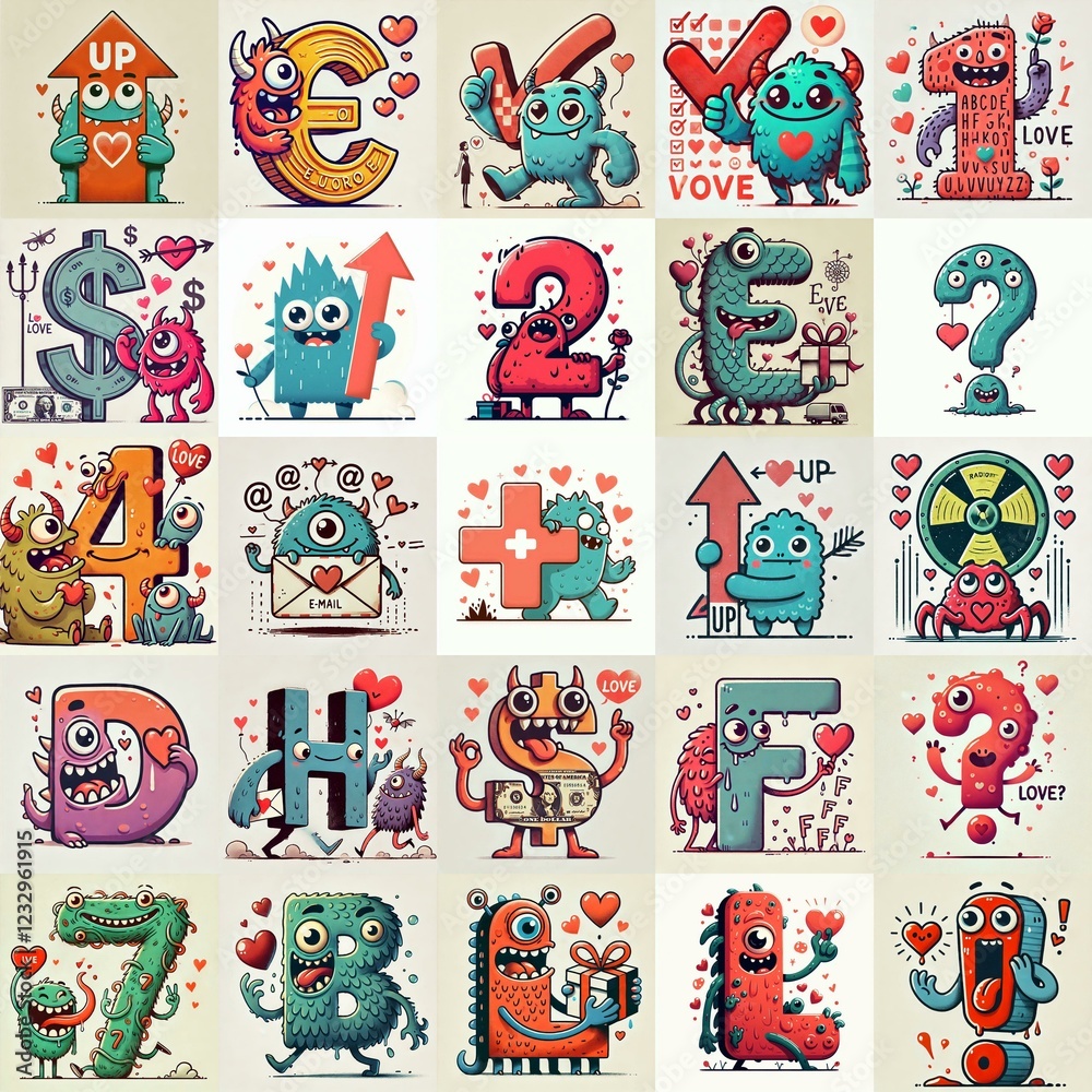 Fototapeta premium Love monsters Lettering Typeface. AI generated illustration