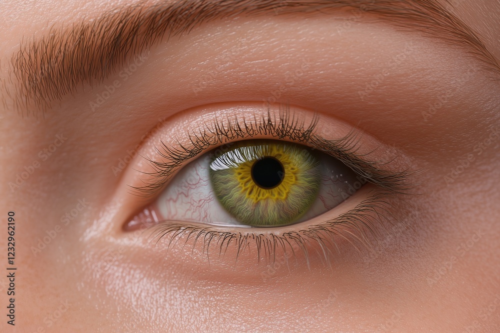 Obraz premium Detailed close-up of a womana??s pastel yellow-green eye, emphasizing delicate textures and natural reflections, captured in