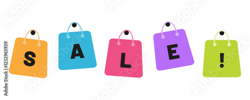 Colorful tags promote special sale event for local shoppers at the marketplace