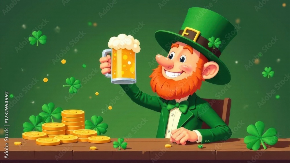 St. Patrick's Day card with a cheerful leprechaun and a festive mood. National holiday in Ireland. St. Patrick's Day card with a cheerful leprechaun and a festive mood. National holiday in Ireland.
