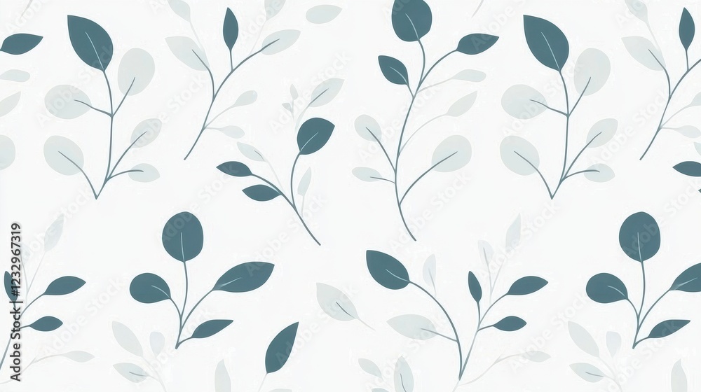 Soft Greenery Pattern with Minimalistic Leaves on Light Background Soft Greenery Pattern with Minimalistic Leaves on Light Background