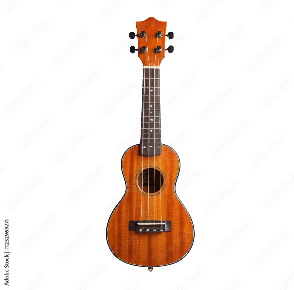 Obraz premium Ukulele wood instrument front view isolated on white background isolated transparent background cutout