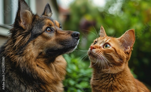 Isolated portrait of a Russian Spaniel dog and a Scottish Straight cat on a white background