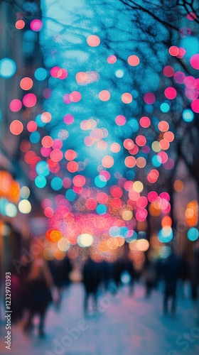 Colorful bokeh lights create a vibrant atmosphere in a festive celebration at...